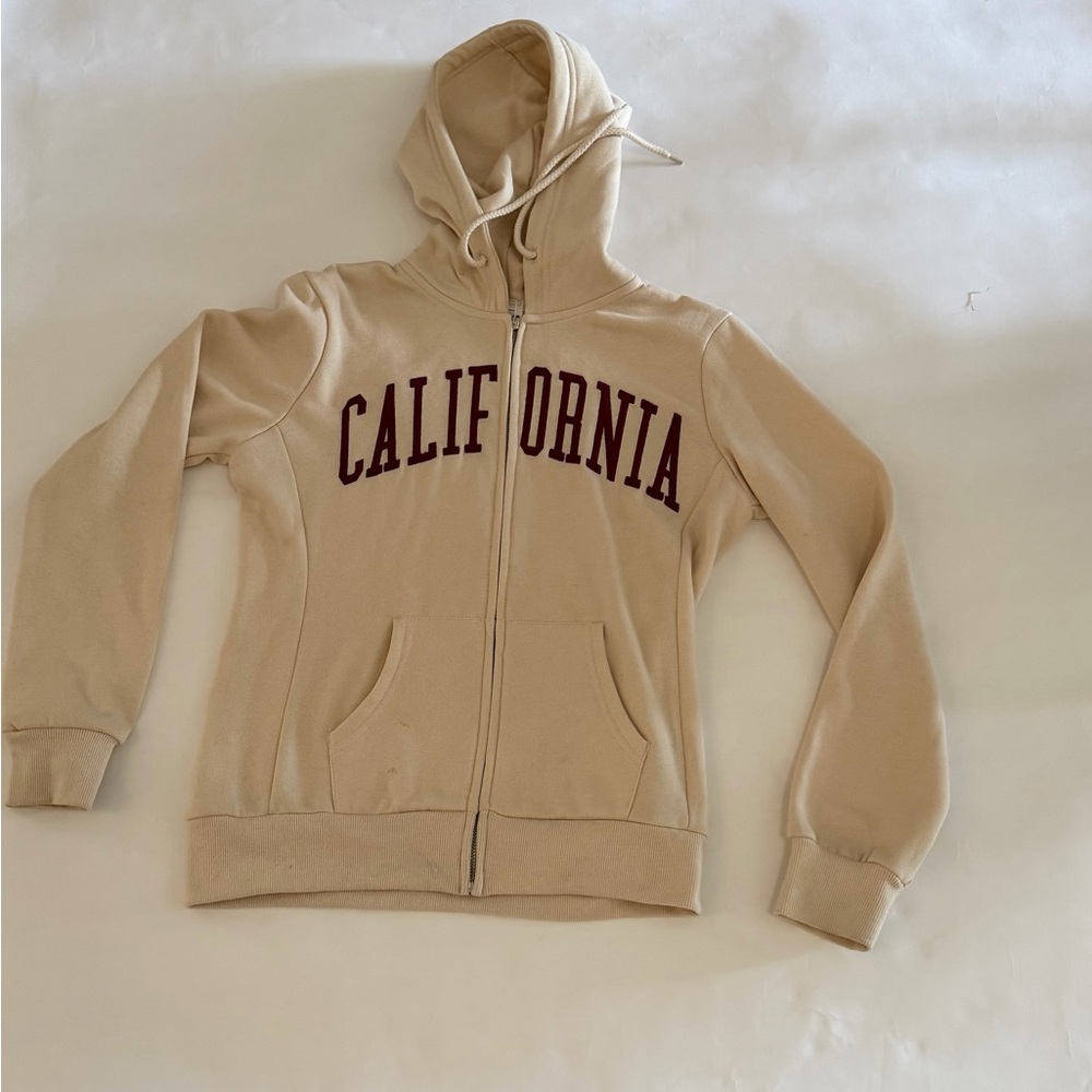 Reflex Cream Hoodie with Maroon Print